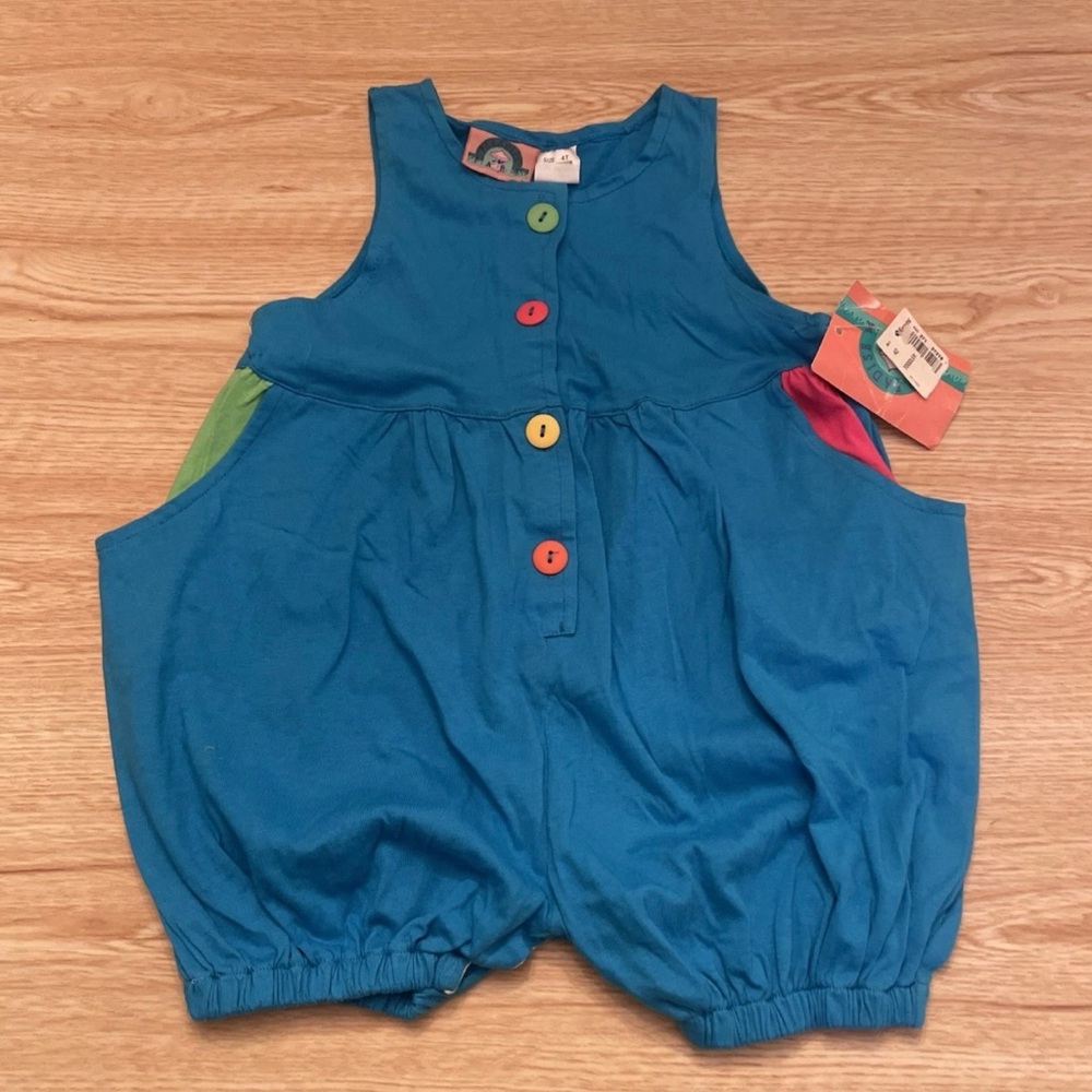 VNGT NWT Paradise Park Romper 4t Girls Outfit Teal W/Colorful Trim